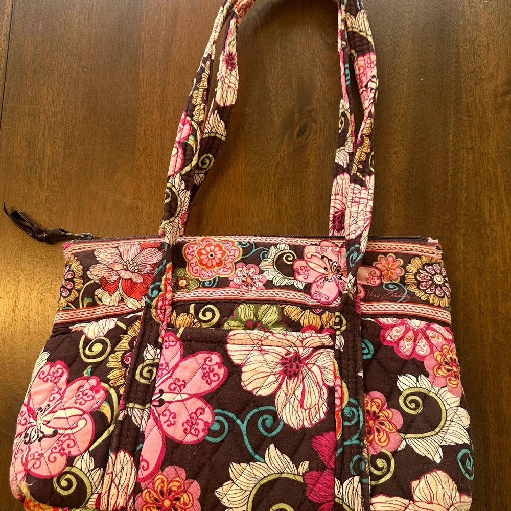 Vera Bradley Mod Floral Shoulder Bag in Brown and Pink - retired print - Picture 2 of 7